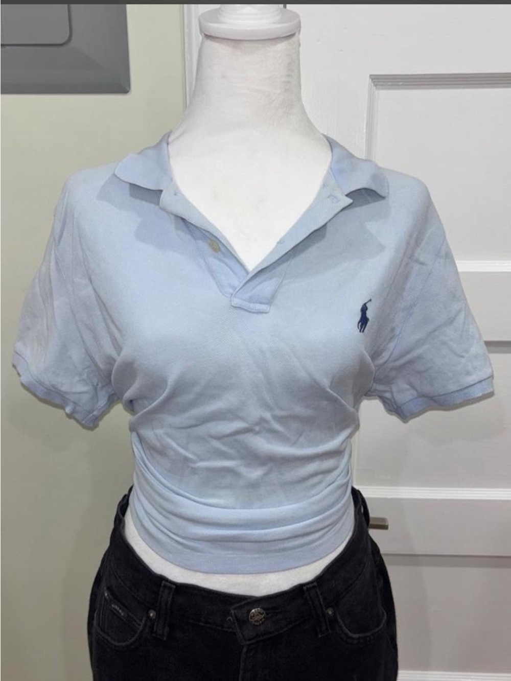 Ralph Lauren Light Blue Skinny Polo Tee with Navy Pony